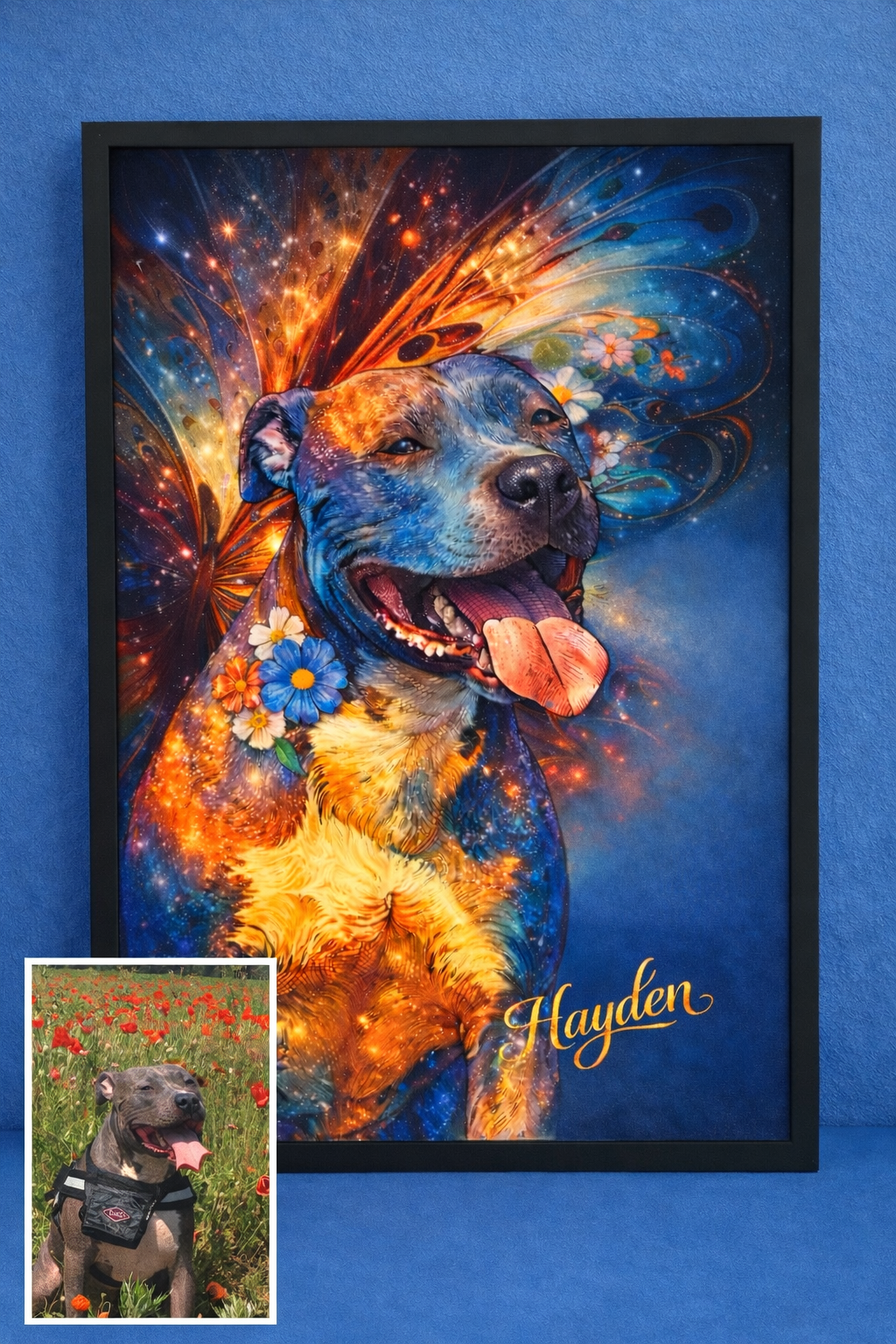 Ritratto animale personalizzato con cornice – Quadro commemorativo per animali domestici 🐾