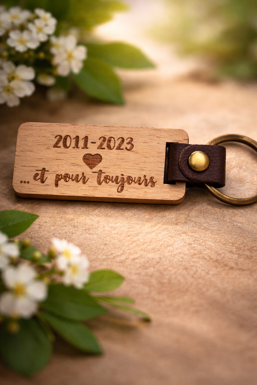 Porte-clés en bois personnalisé avec portrait gravé de votre animal